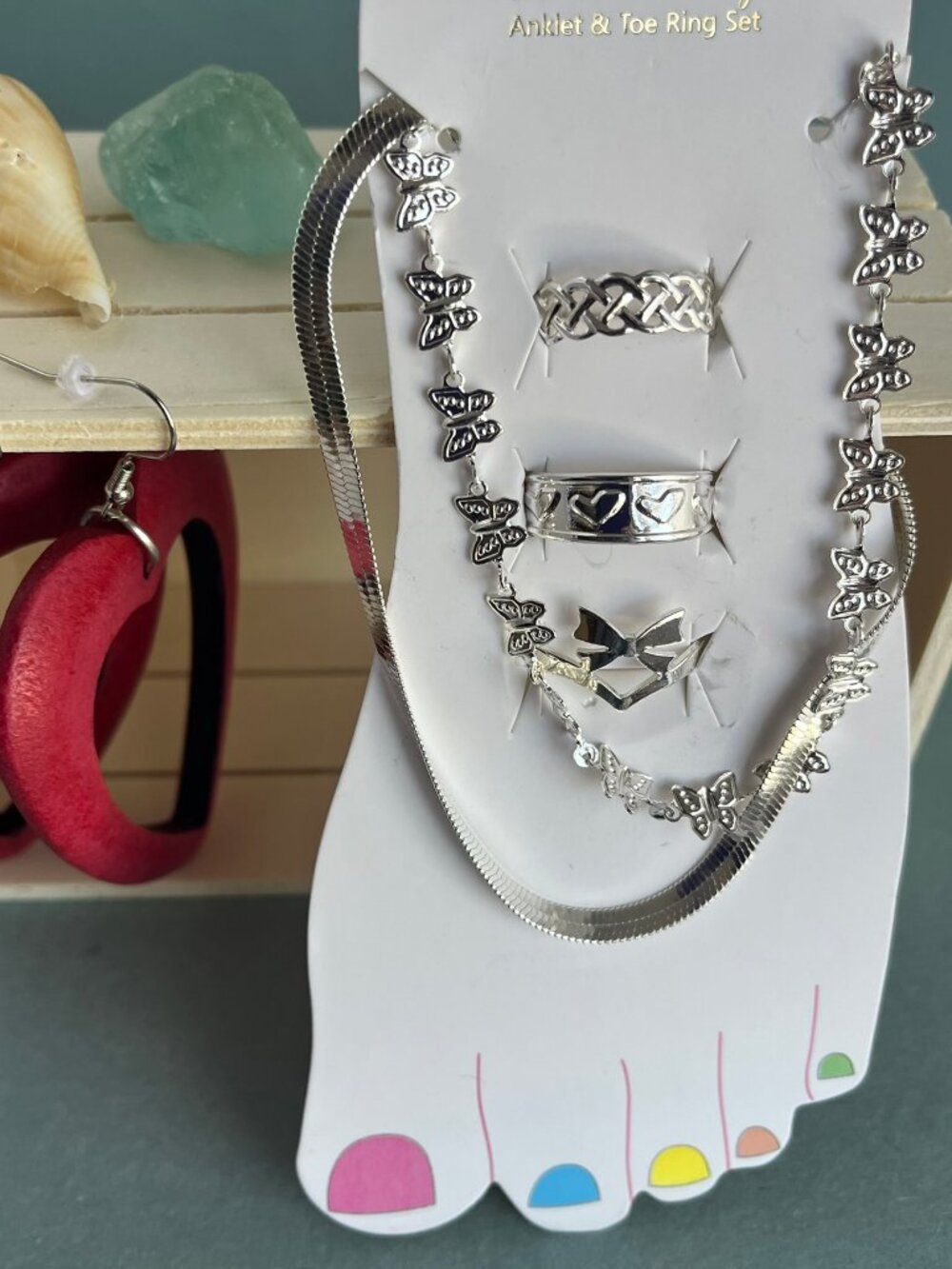 Fire Earrings And Toe Ring Set With Anklet!